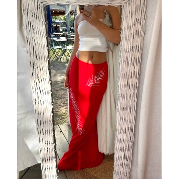 Zara rhinestone embellished draped maxi skirt red - Picture 2 of 11